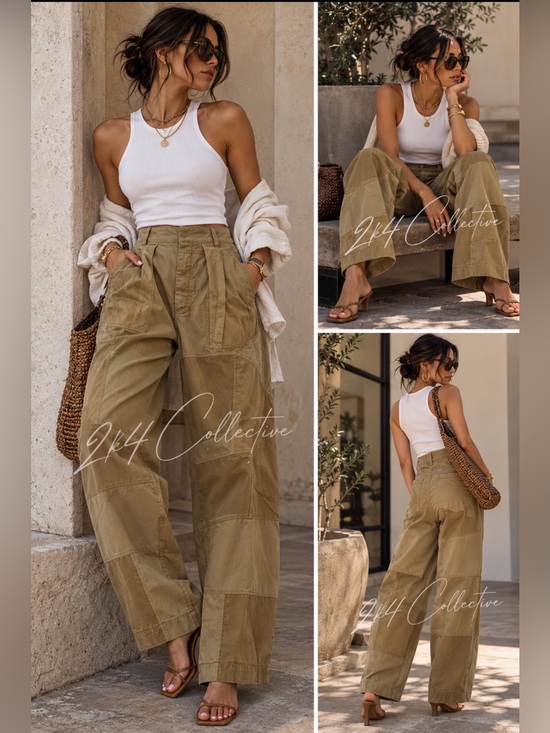 Zara Pants - ZARA SRPLS Khaki Patchwork Barrel Trousers | Size Small